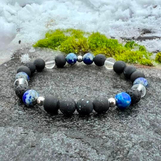 Minerální náramek obsidián, lapis-lazuli, láva, křišťál - HLUBINA  muž